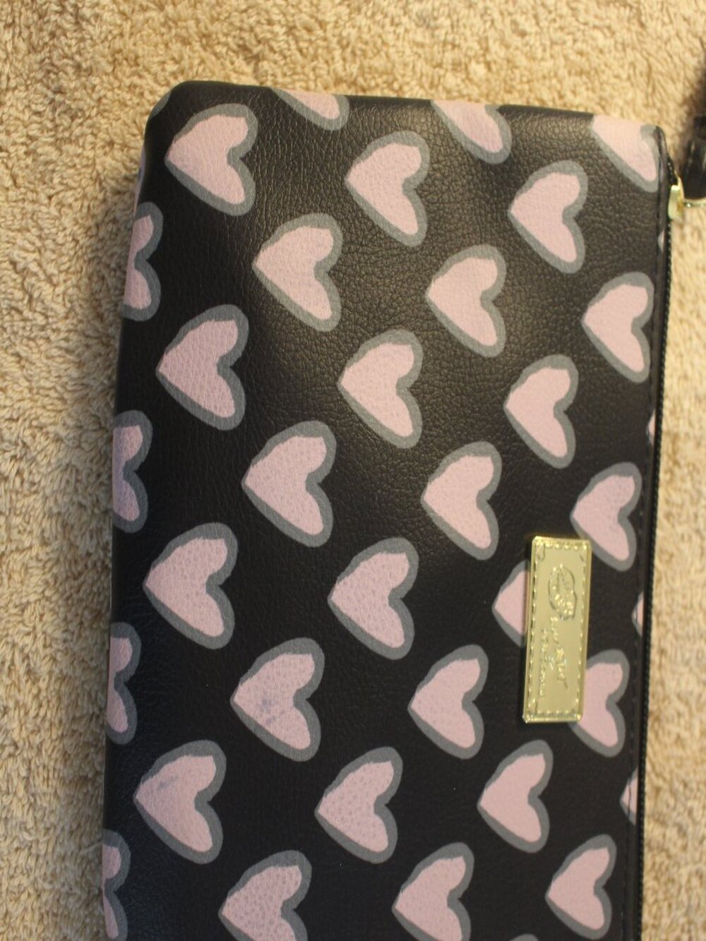 Betsey Johnson Black & Pink Heart Print Crossbody Bag